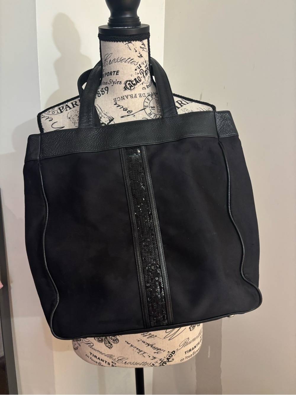 Express Black Tote with Sequin Center Stripe